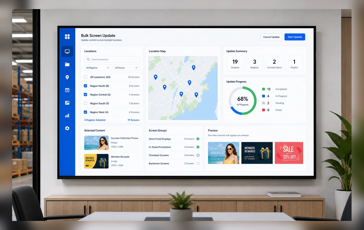screens across locations on a TV screen