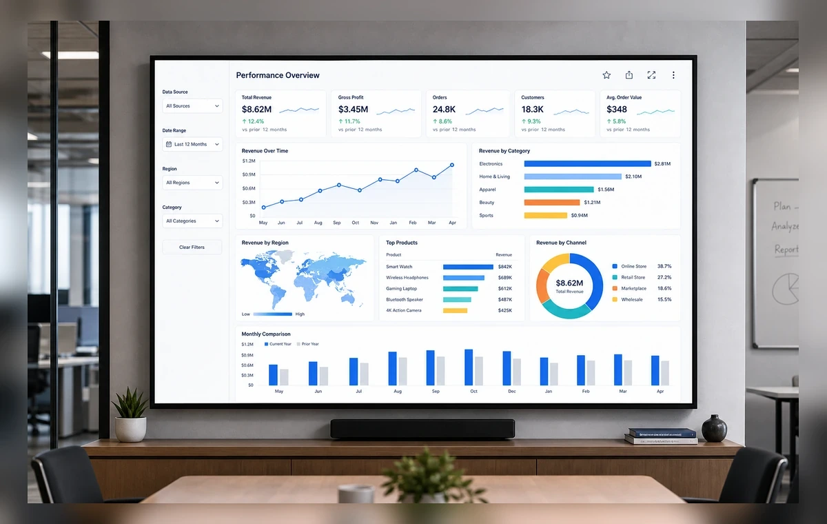 Looker dashboards on a TV screen