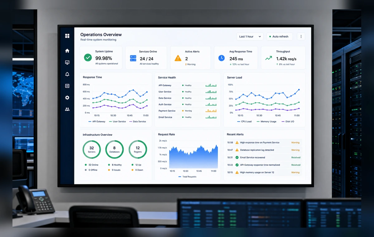 Grafana dashboards on a TV screen