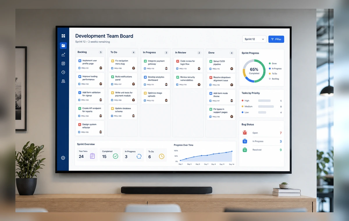Jira dashboards on a TV screen