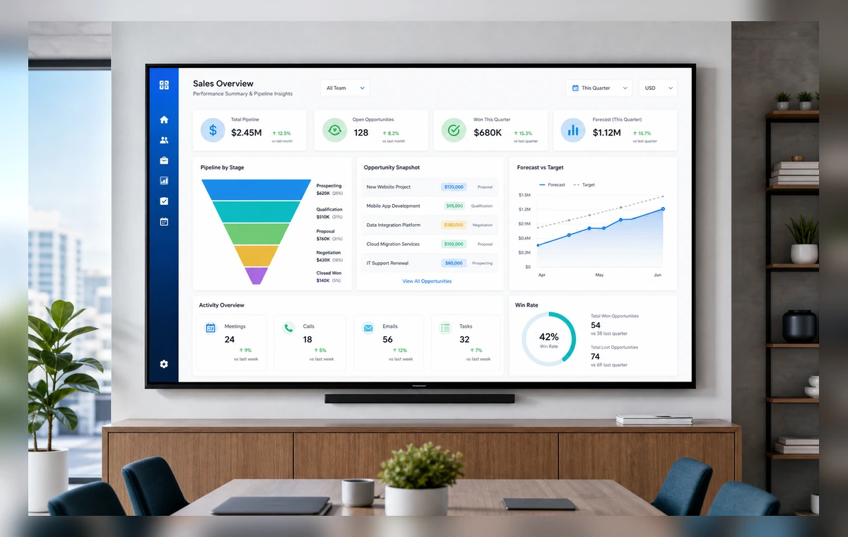 Salesforce dashboards on a TV screen