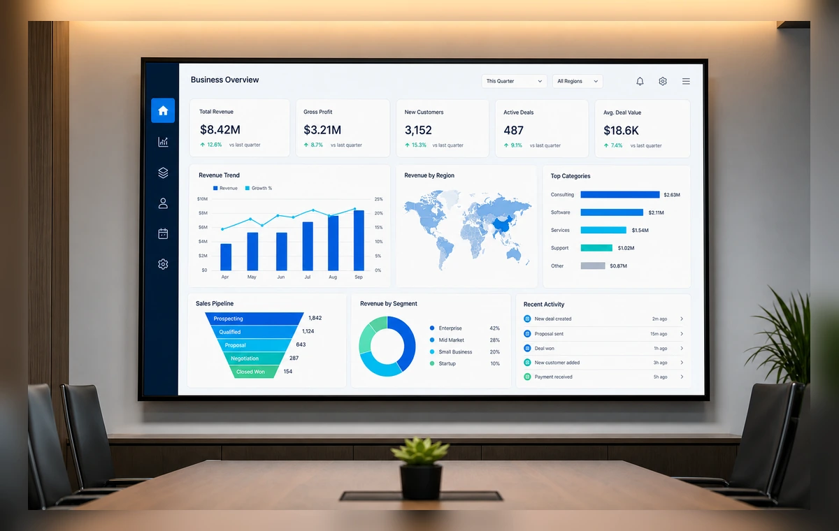 Power BI reports on a TV screen
