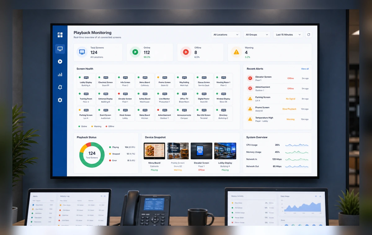 playback monitoring on a TV screen