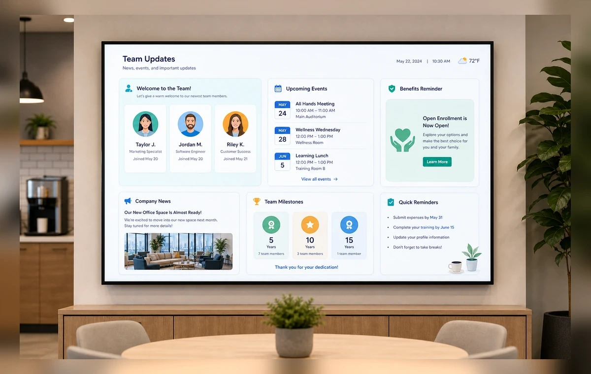 BambooHR updates on a TV screen