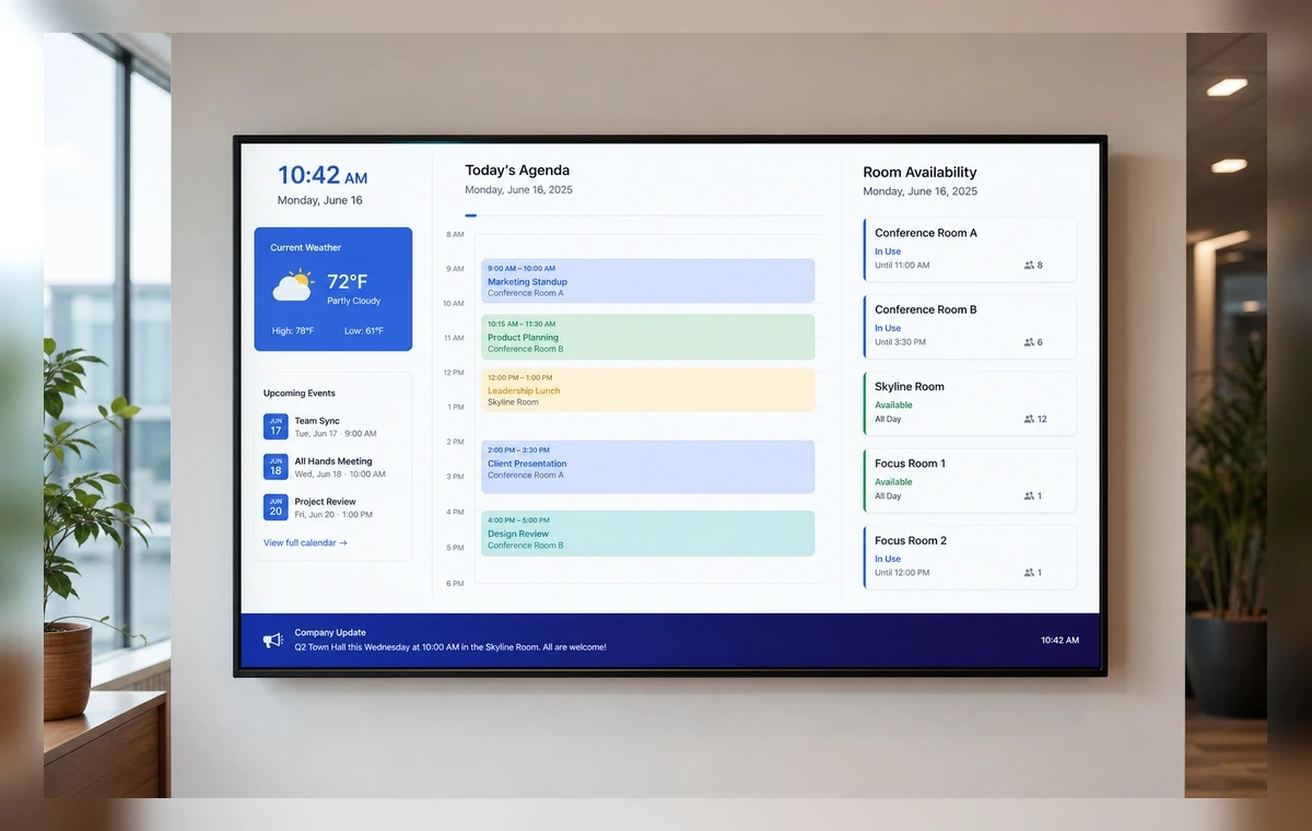 Outlook calendar screens on a TV screen